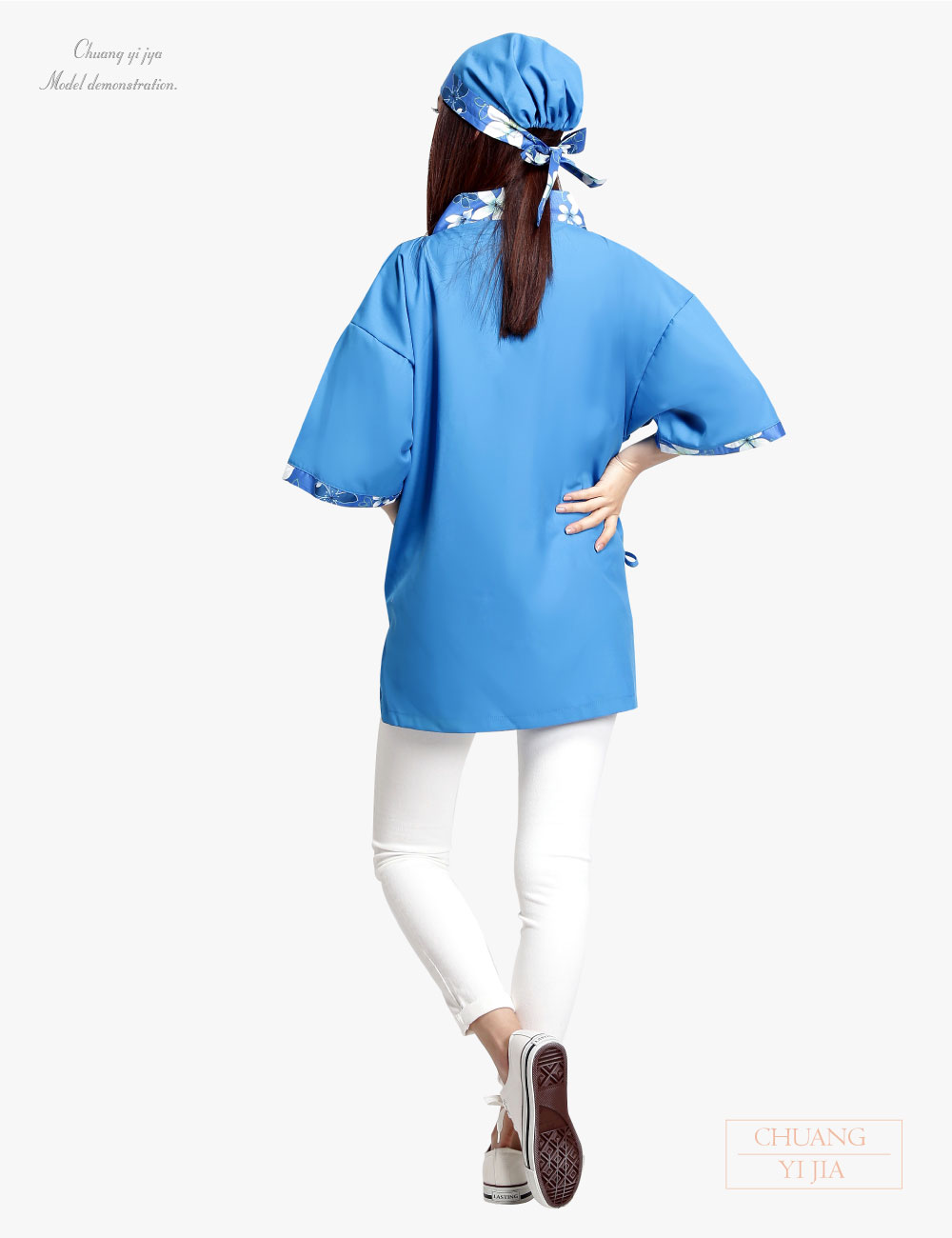創e家團體服-日式和服 花布/翠藍 背面