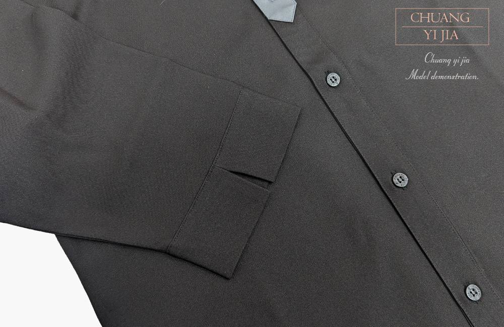 創e家團體服-/餐飲服 單排釦 黑配灰 袖口