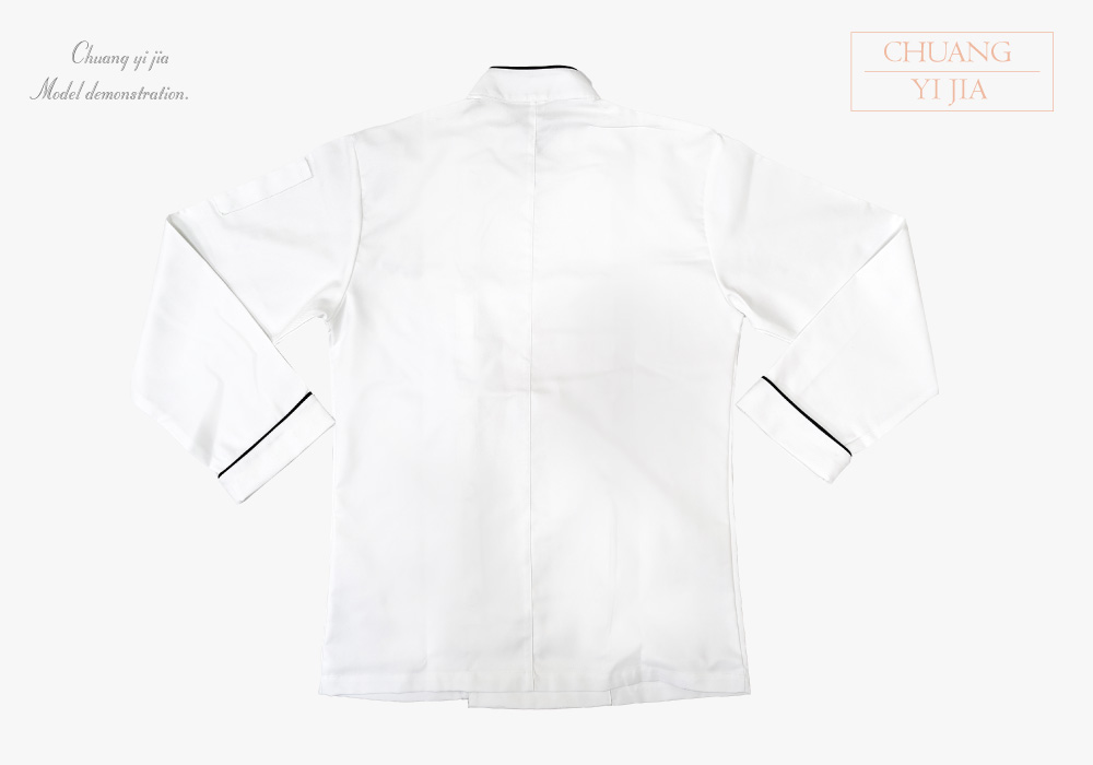 創e家團體服-廚師服 雙排釦 九分袖 白出芽黑 背面平拍