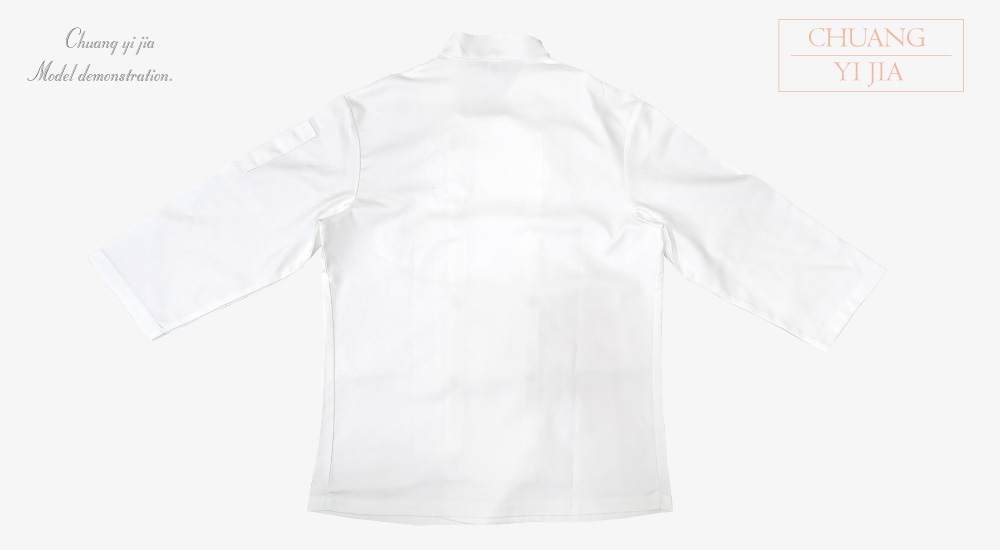 創e家團體服-廚師服 雙排釦 七分袖 白色 背面平拍