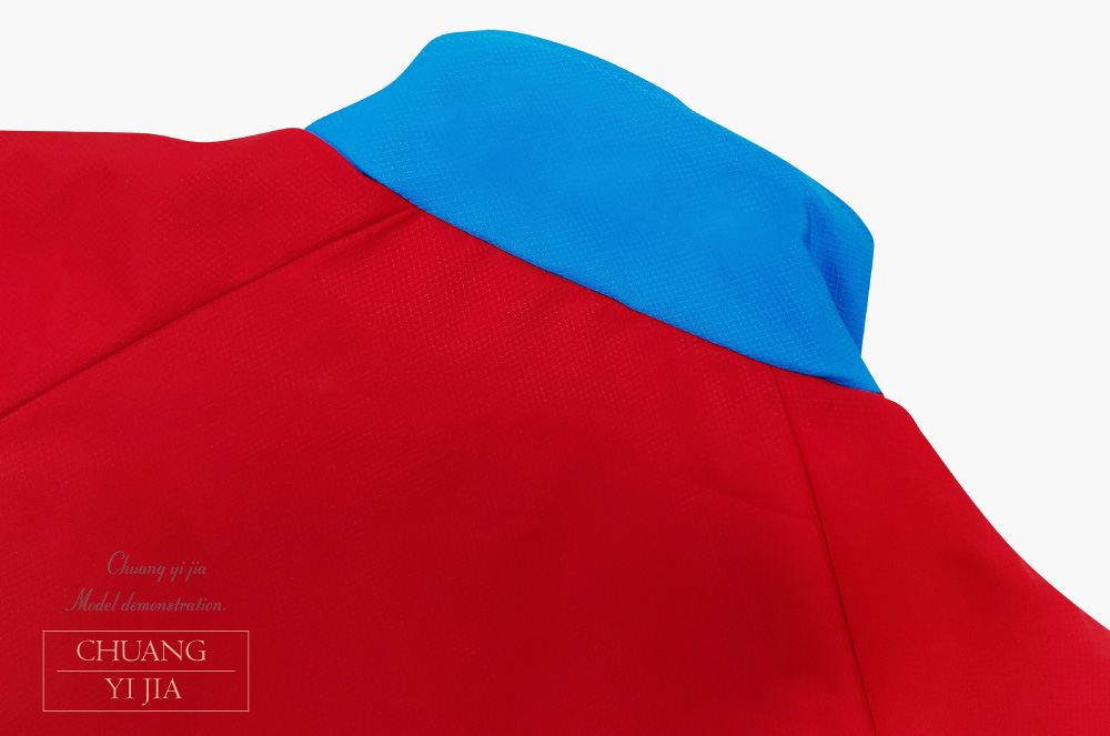 創e家團體服-立領防風外套訂製款-紅配翠藍-領子