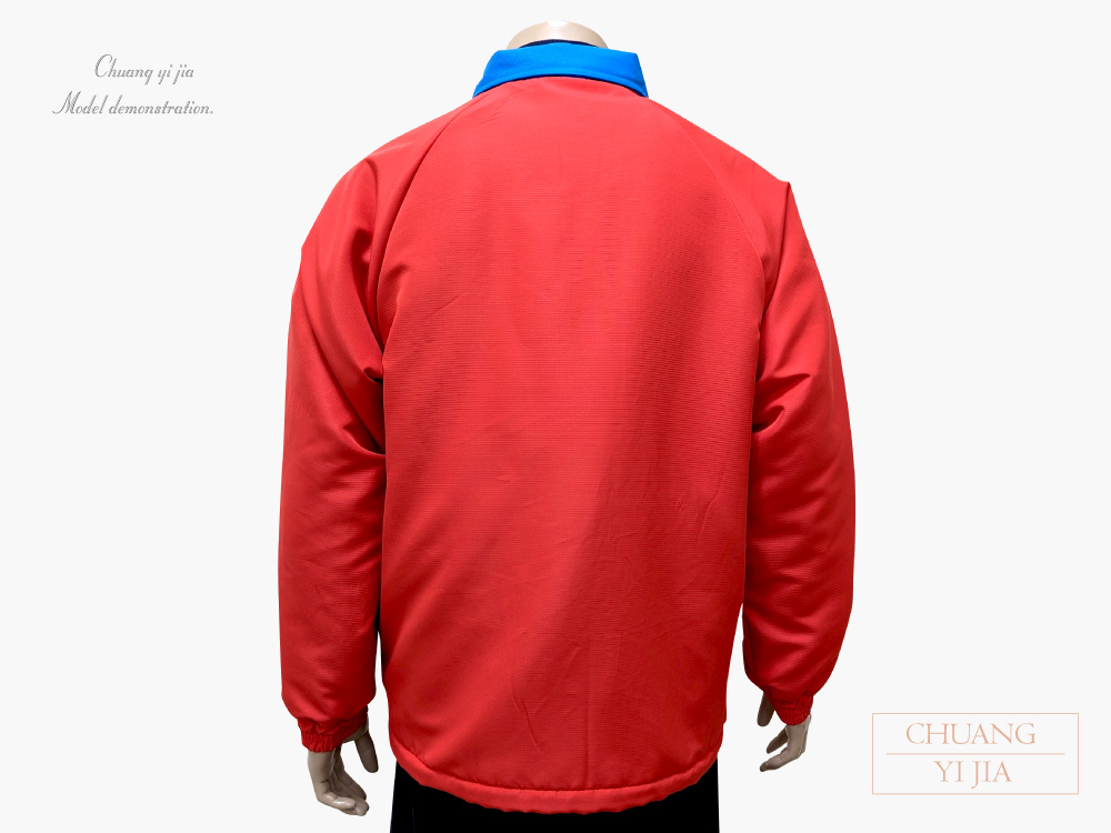 創e家團體服-防風外套訂製款-紅配翠藍-背面