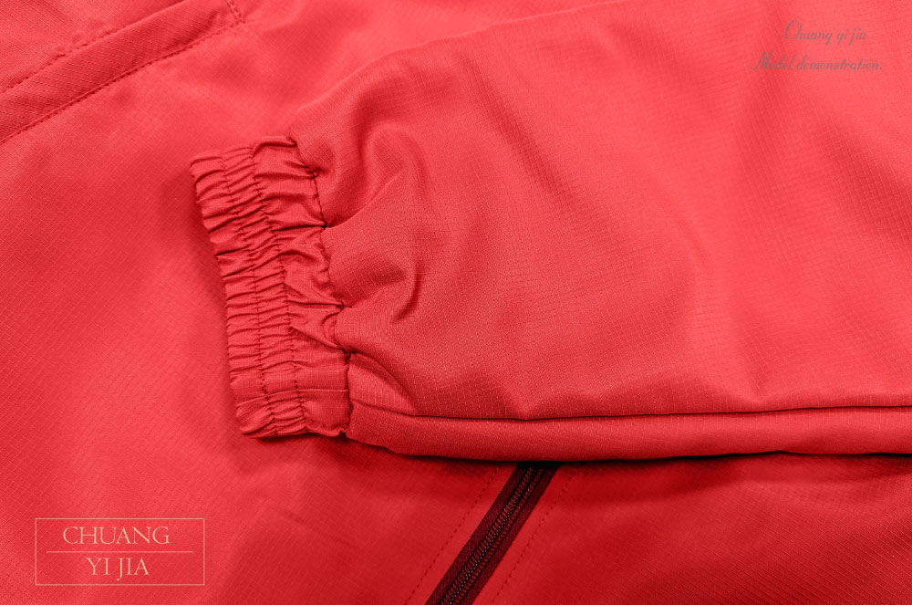 創e家團體服-防風外套訂製款-紅配翠藍-袖口