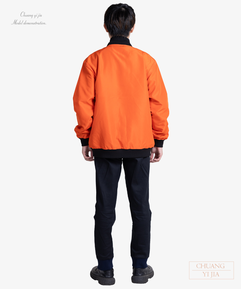 創e家團體服-飛行夾克訂製款-橘配黑-背面