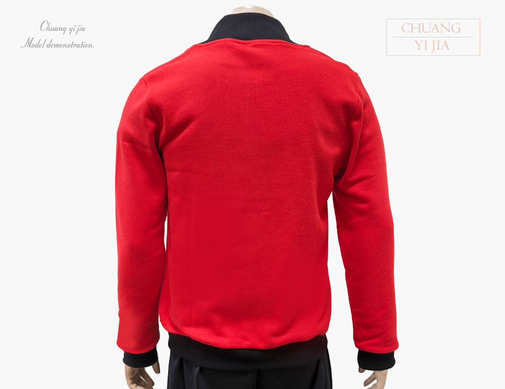 創e家團體服-棒球外套 訂製拉鍊款 紅配黑 背面