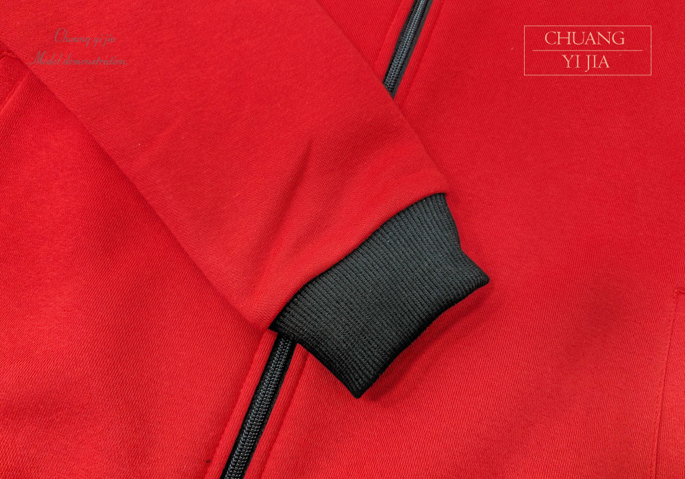 創e家團體服-棒球外套 訂製拉鍊款 紅配黑 袖口
