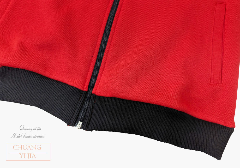 創e家團體服-棒球外套 訂製拉鍊款 紅配黑 下擺