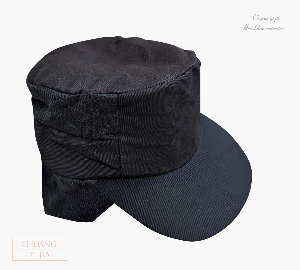 創e家團體服-食品帽訂做-黑色有後網  半側面