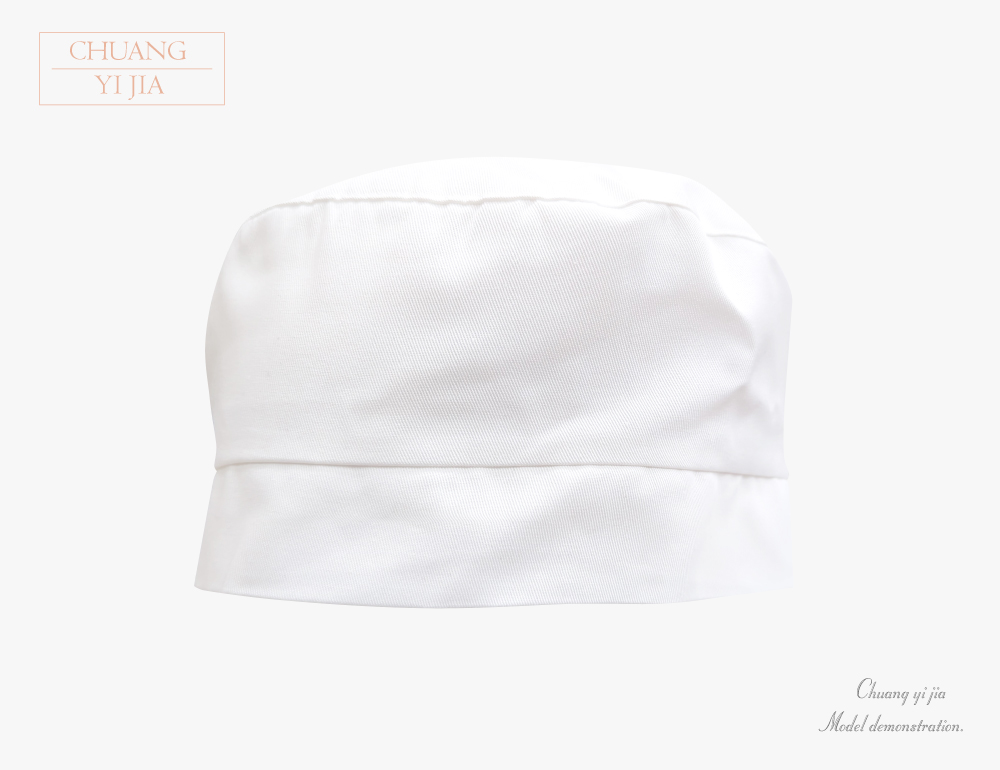創e家團體服-日式廚師帽 鬆緊帶半高帽  白色-正面