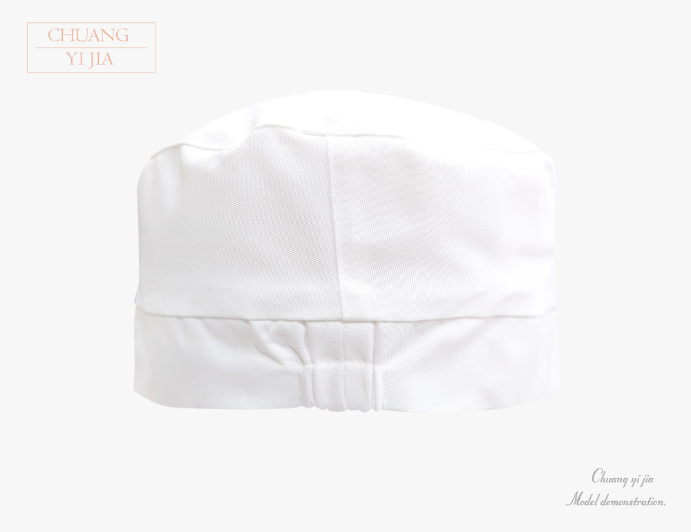 創e家團體服-日式廚師帽 鬆緊帶半高帽  白色-背面