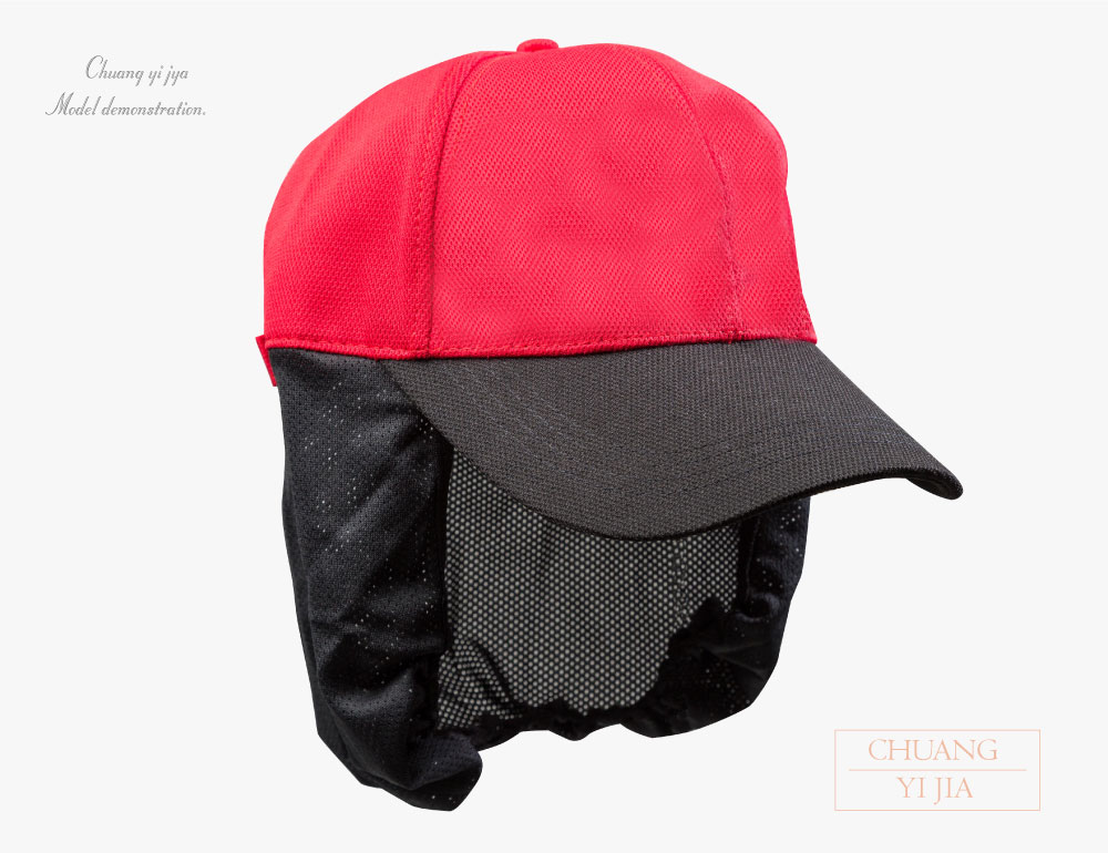 創e家團體服-六片帽訂製/餐飲網帽-紅配黑-半側面