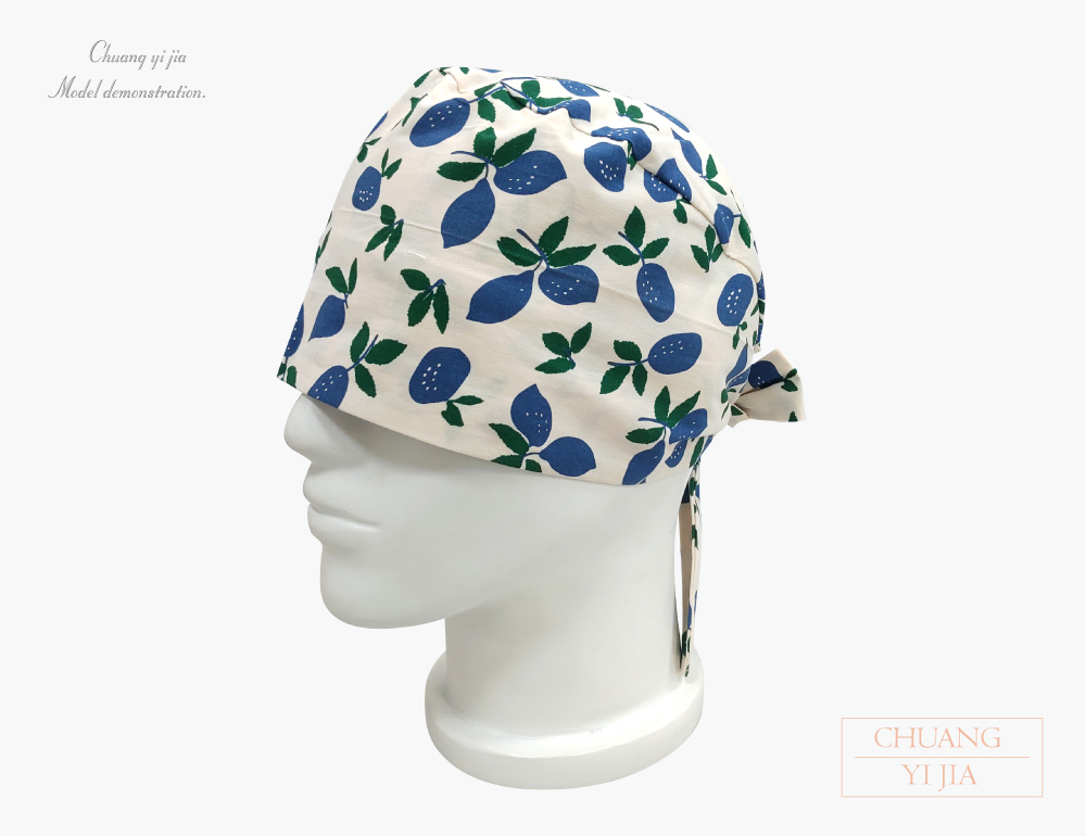創e家團體服-手術帽 外科葫蘆帽 訂製-藍檸檬花布 側面