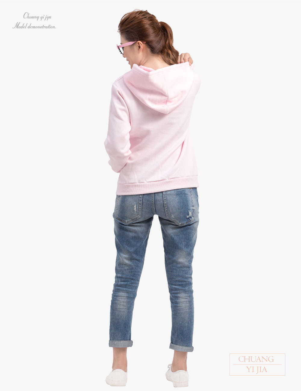 創e家團體服-帽T 中性/女版 訂製 粉紅色-背面