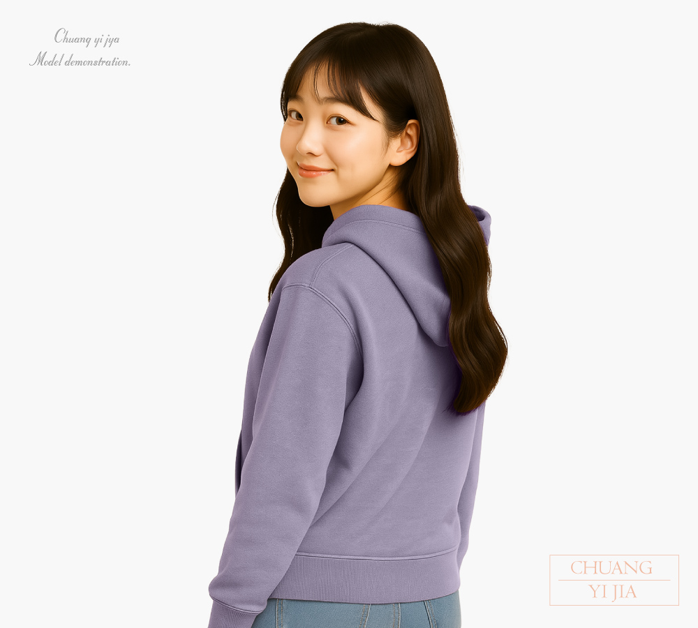 創e家團體服-帽T訂製 素面霧紫-背面