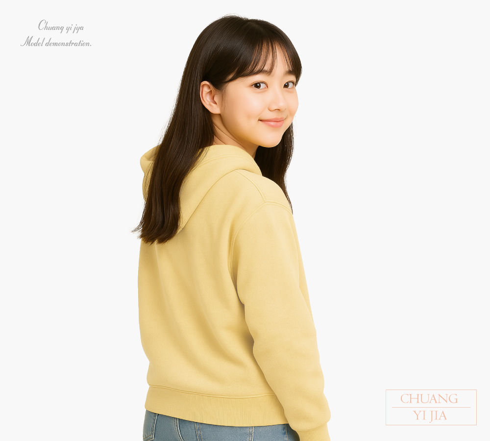 創e家團體服-帽T訂製 素面霧黃-背面