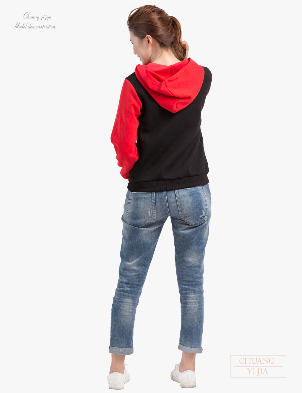 創e家團體服-帽T 女版 訂製 黑紅-背面