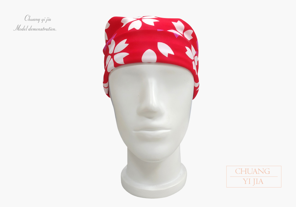 三角頭巾-昇華-紅底櫻花款-創意家團體服