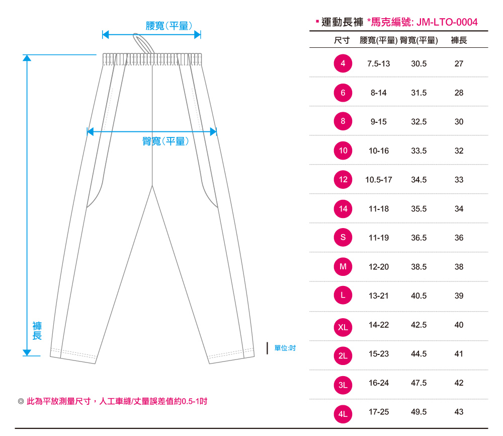 創e家團體服-運動外套 訂製拉鍊款 尺寸表