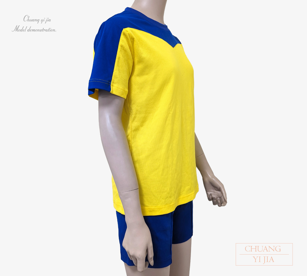 創e家團體服-夏季國小-T恤訂製-黃配寶藍-側面
