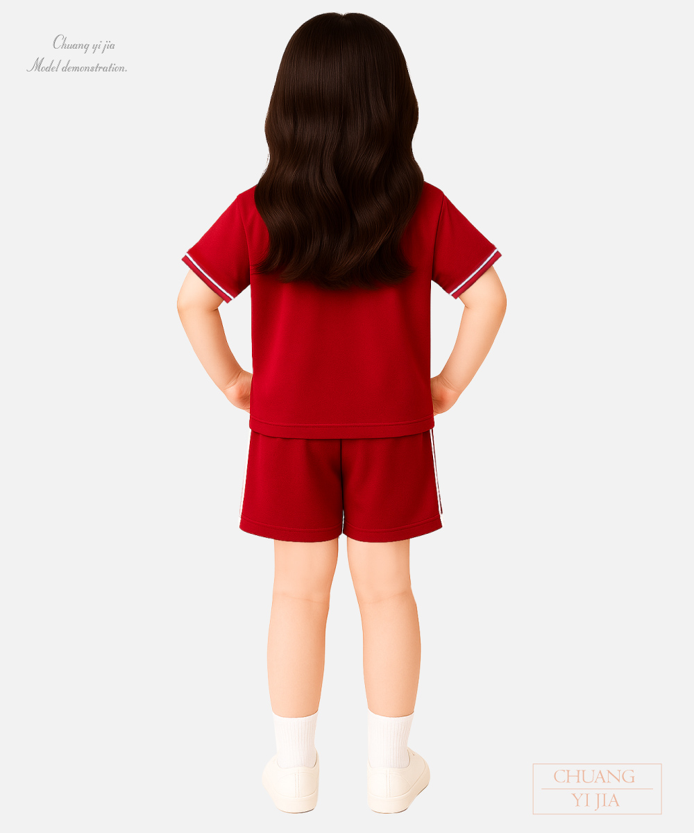 創e家團體服-國小運動服-紅配白-背面
