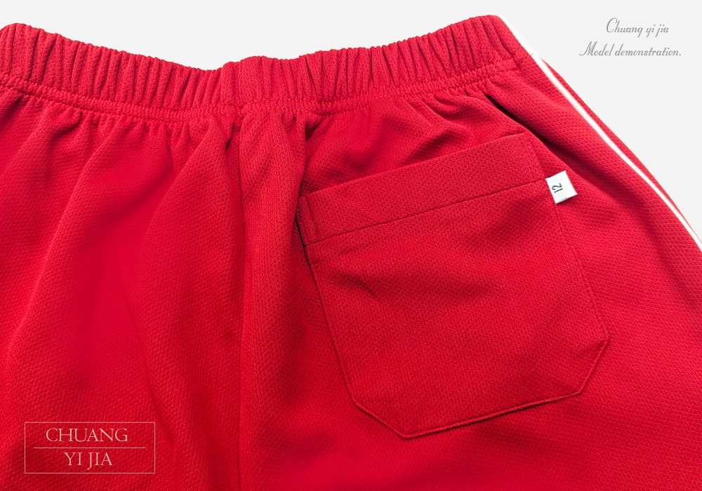 創e家團體服-夏季國小運動服-POLO衫白配紅 褲子背面口袋