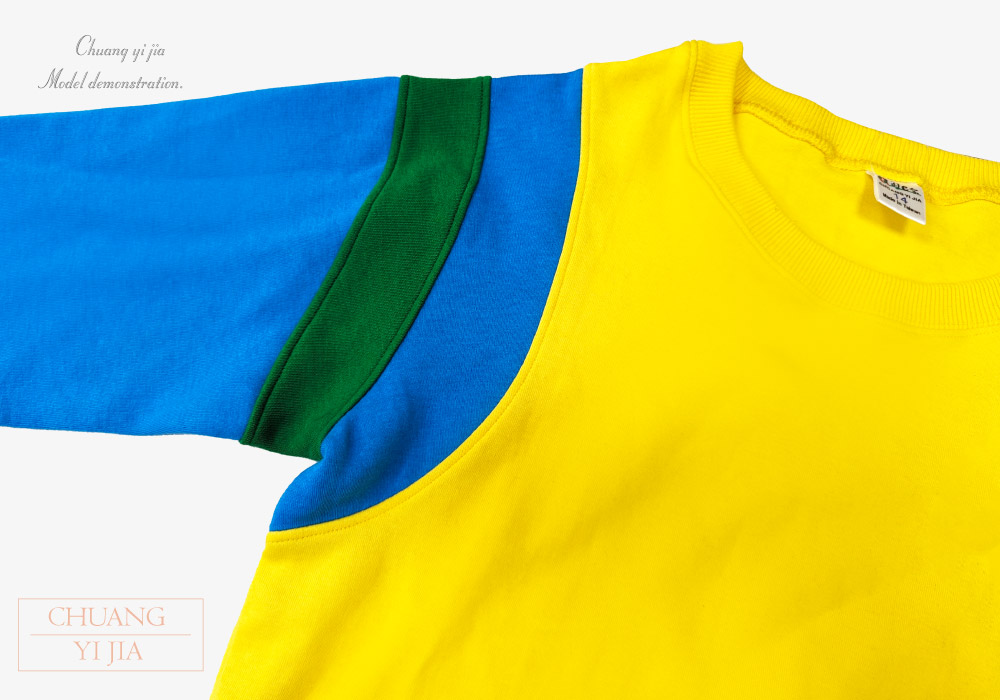 創e家團體服-長袖剪接袖運動套服 訂製 黃配翠藍綠 袖攏