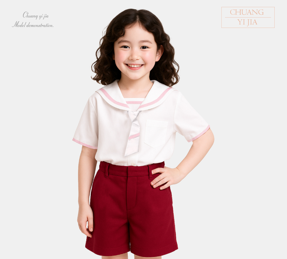 創e家團體服-校服制服短袖  白配紅 正面
