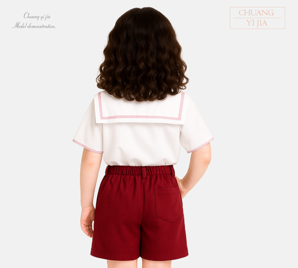 創e家團體服-校服制服短袖  白配紅 背面