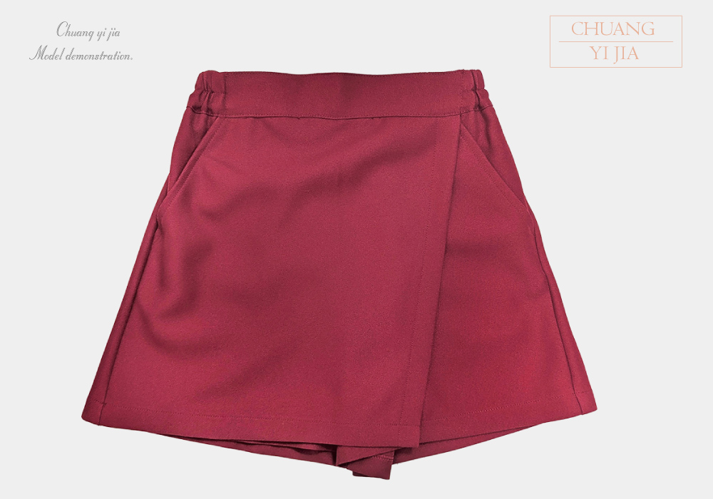 創e家團體服-校服制服短褲裙-白配暗紅 褲裙正面平拍