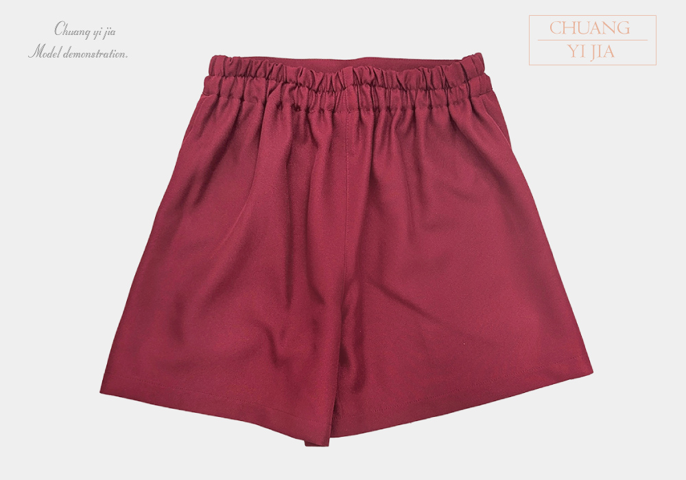 創e家團體服-校服制服短褲裙-白配暗紅 褲裙背面平拍