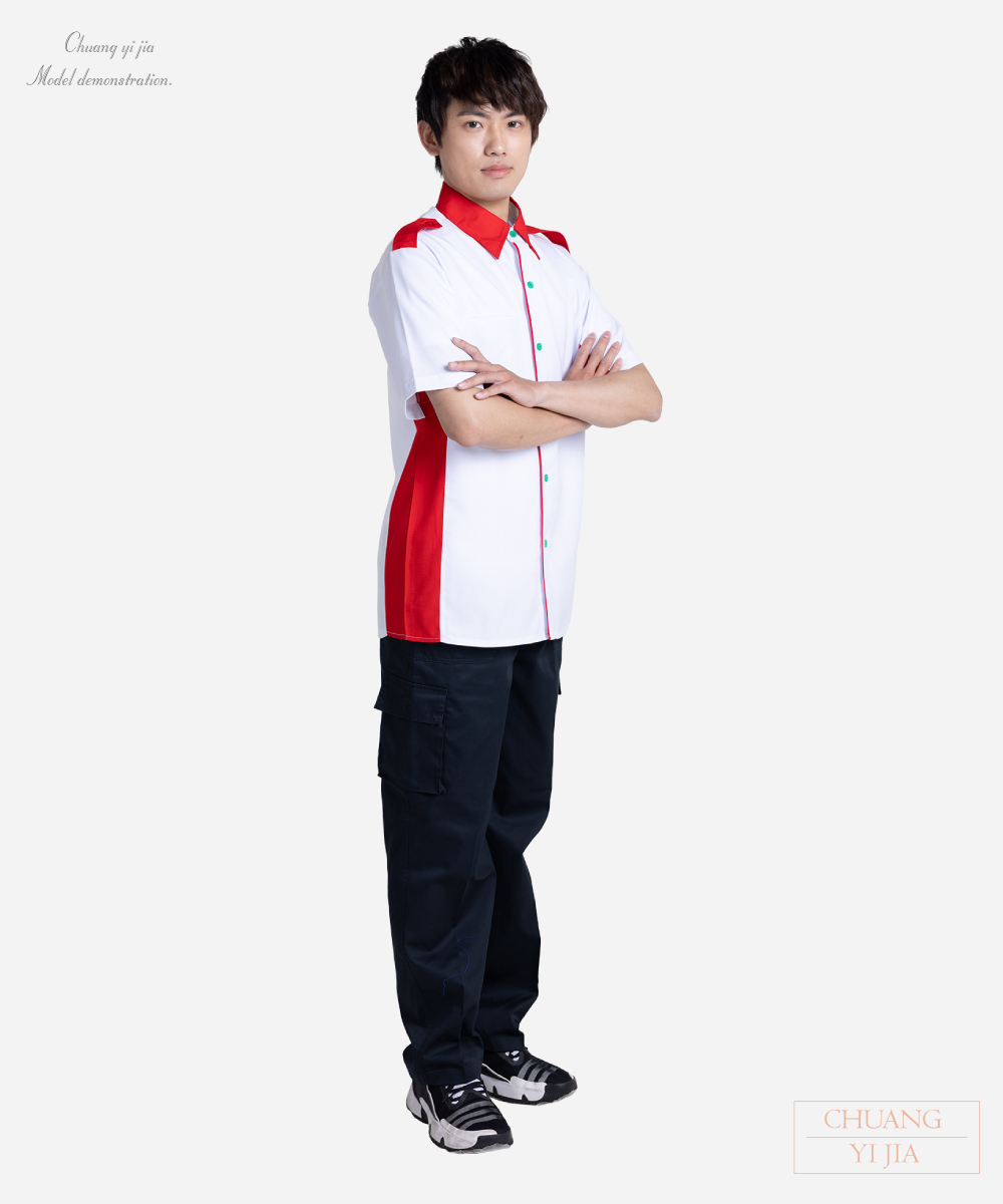 創e家團體服-經理服短袖訂製款-白配紅 側面