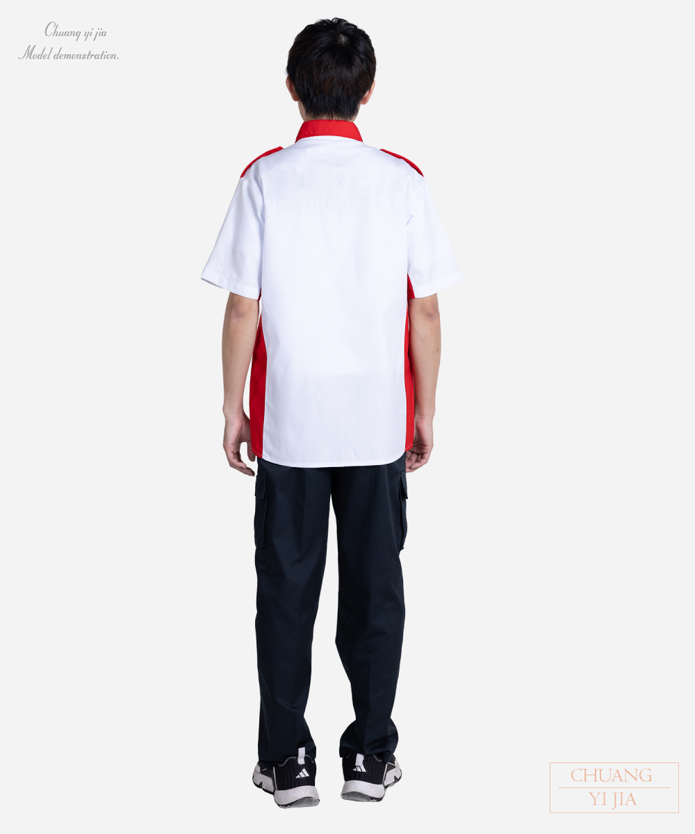 創e家團體服-經理服短袖訂製款-白配紅 背面