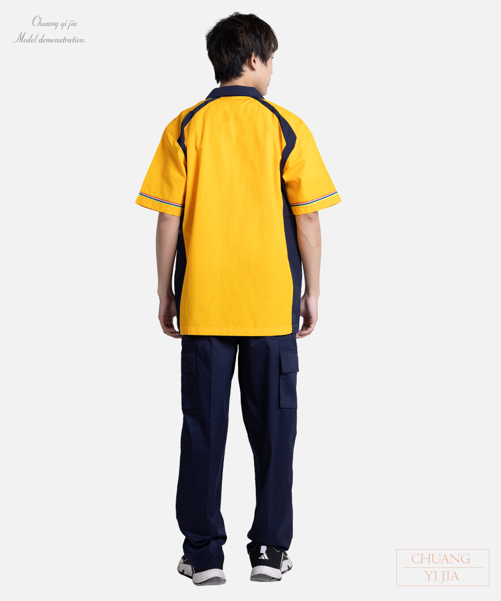 創e家團體服-經理服短袖訂製款-黃配黑 背面
