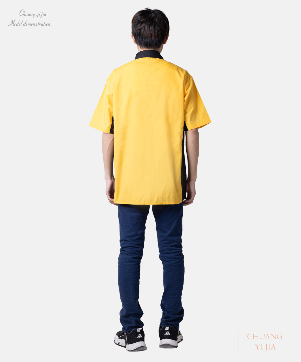 創e家團體服-經理服短袖訂製款-黃配黑 背面