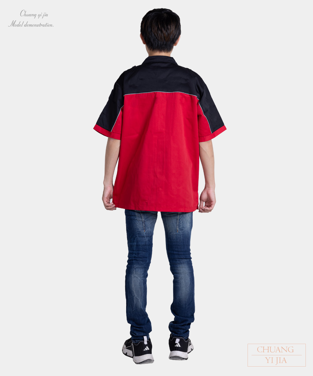 創e家團體服-經理服短袖訂製款-紅配黑 背面