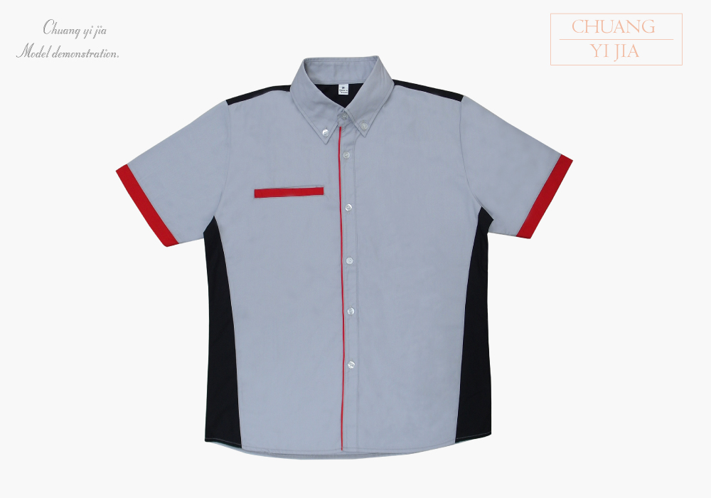 創意家團體服-工作經理服｜短袖訂製款｜灰配黑紅-正面平拍