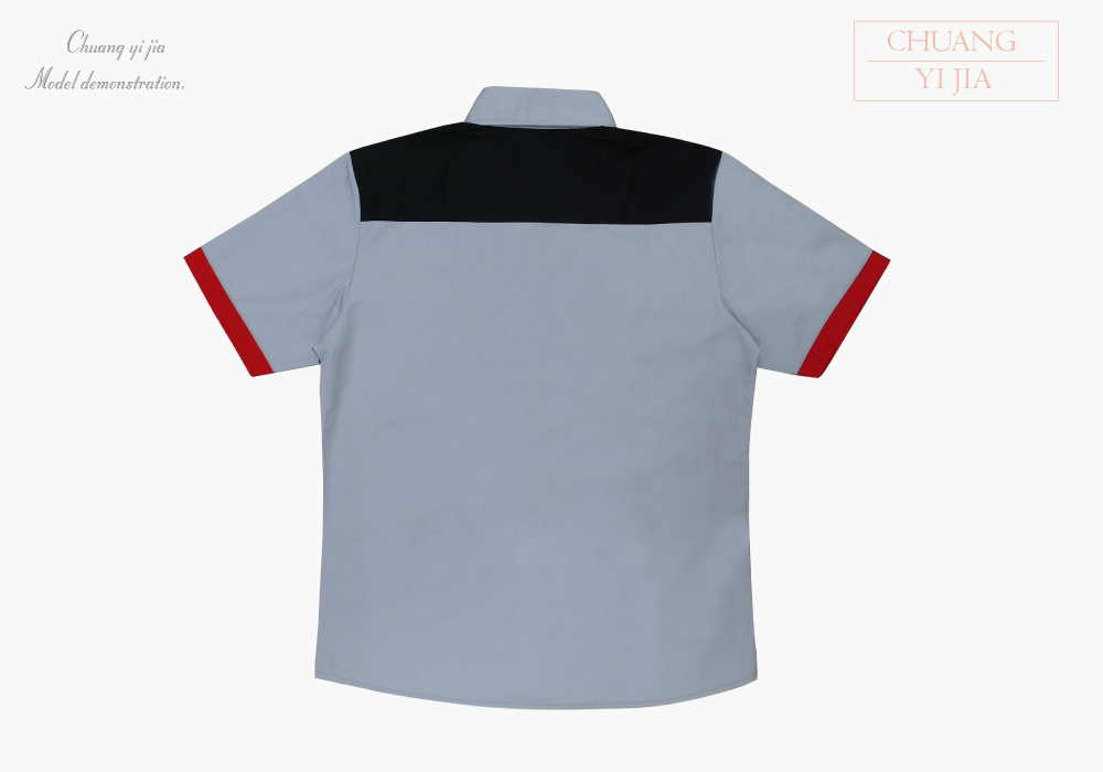 創意家團體服-工作經理服｜短袖訂製款｜灰配黑紅-背面平拍
