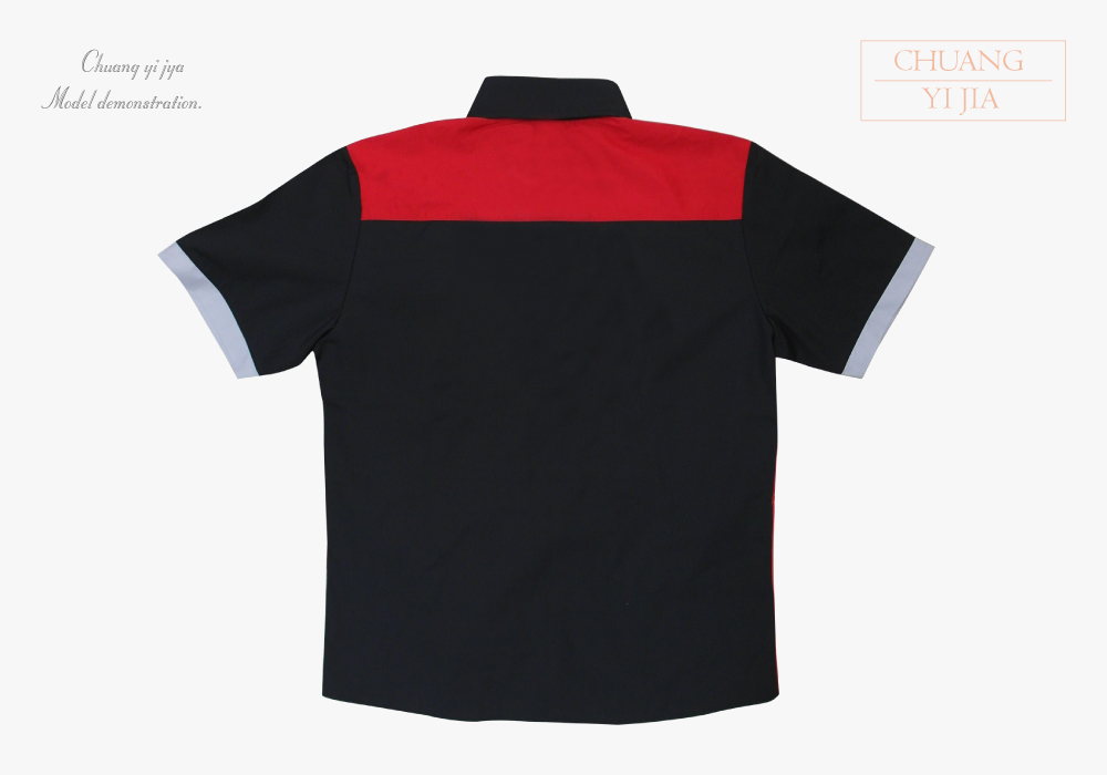 創意家團體服-工作經理服｜短袖訂製款｜黑配紅灰-背面平拍