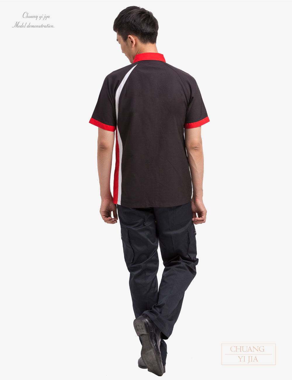 創e家團體服-經理服短袖訂製款-黑配紅白