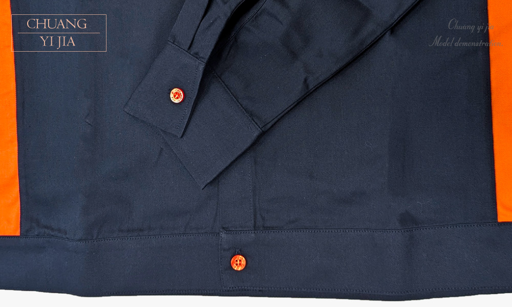 創e家團體服-經理服 長袖 訂製款 丈青配橘 袖口