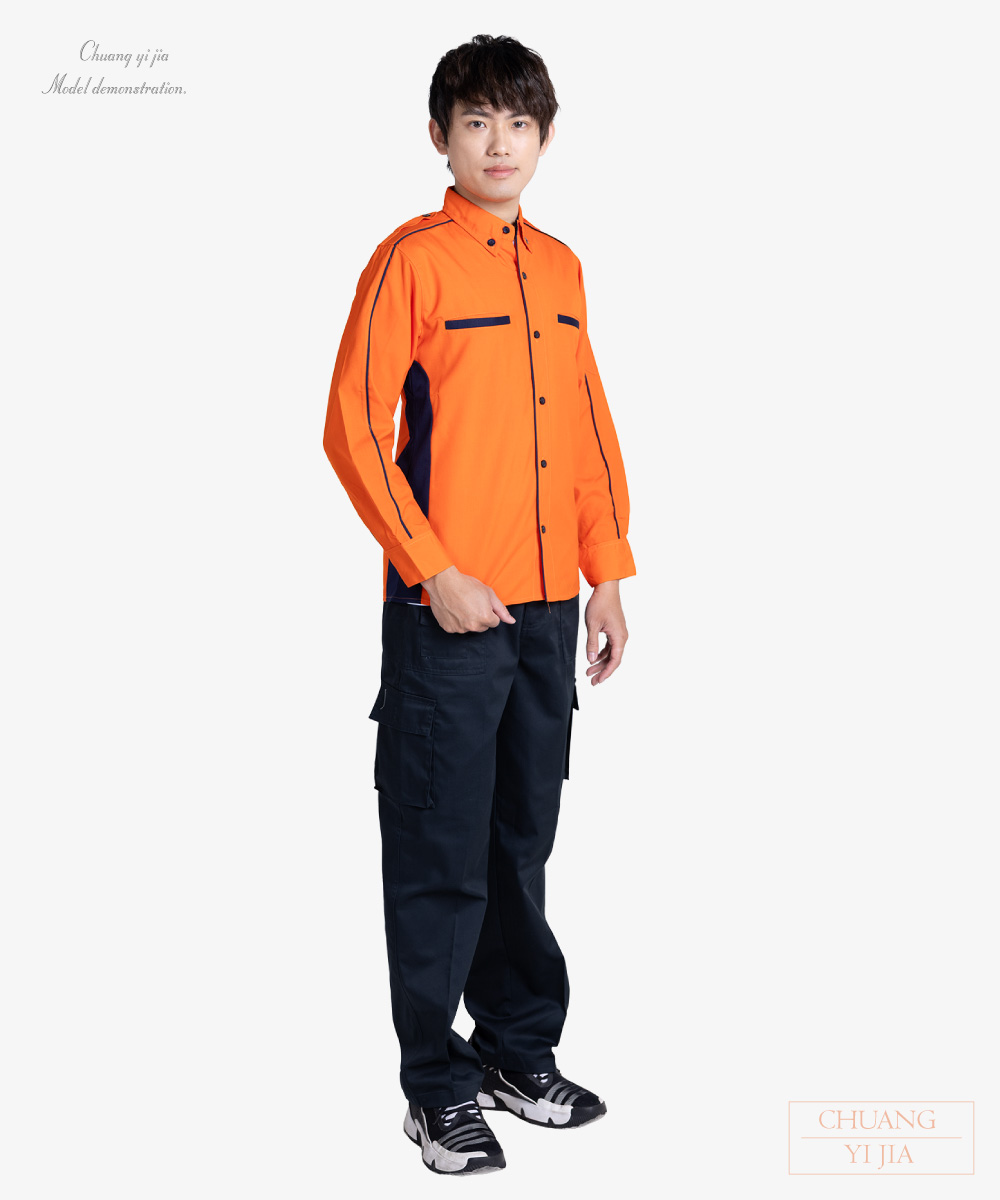 創e家團體服-經理服 長袖 訂製款橘配黑 側面
