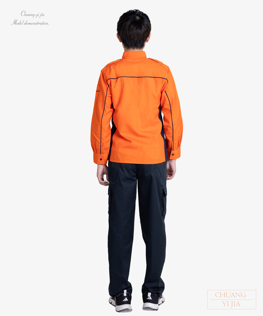 創e家團體服-經理服 長袖 訂製款橘配黑 背面