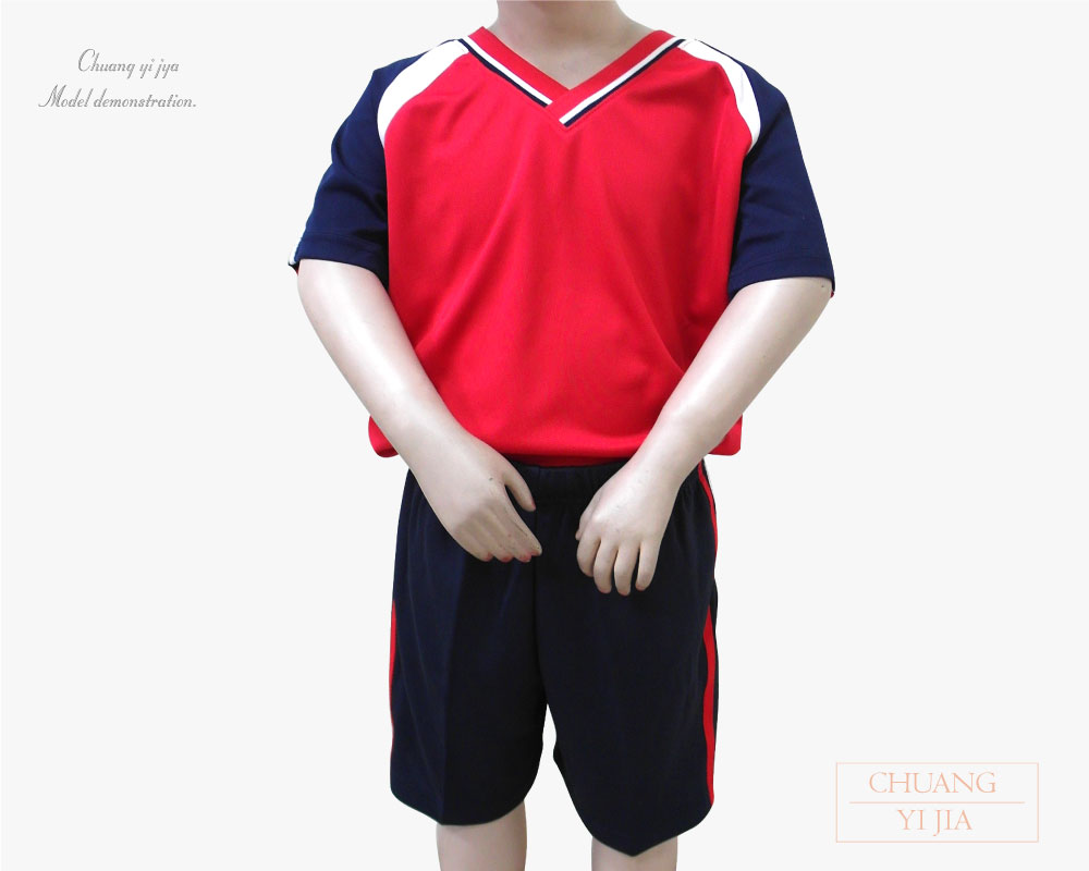 創e家團體服-T恤訂製幼兒園T童版-紅丈青白-正面