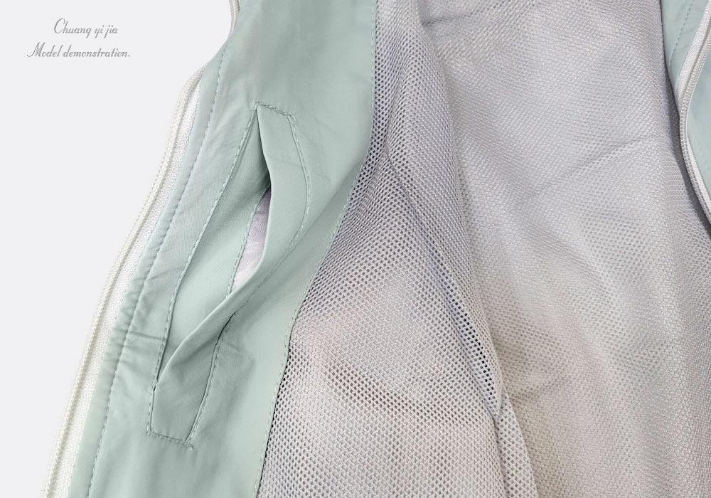 創e家團體服-防潑水薄背心-鼠尾襙綠 內側口袋