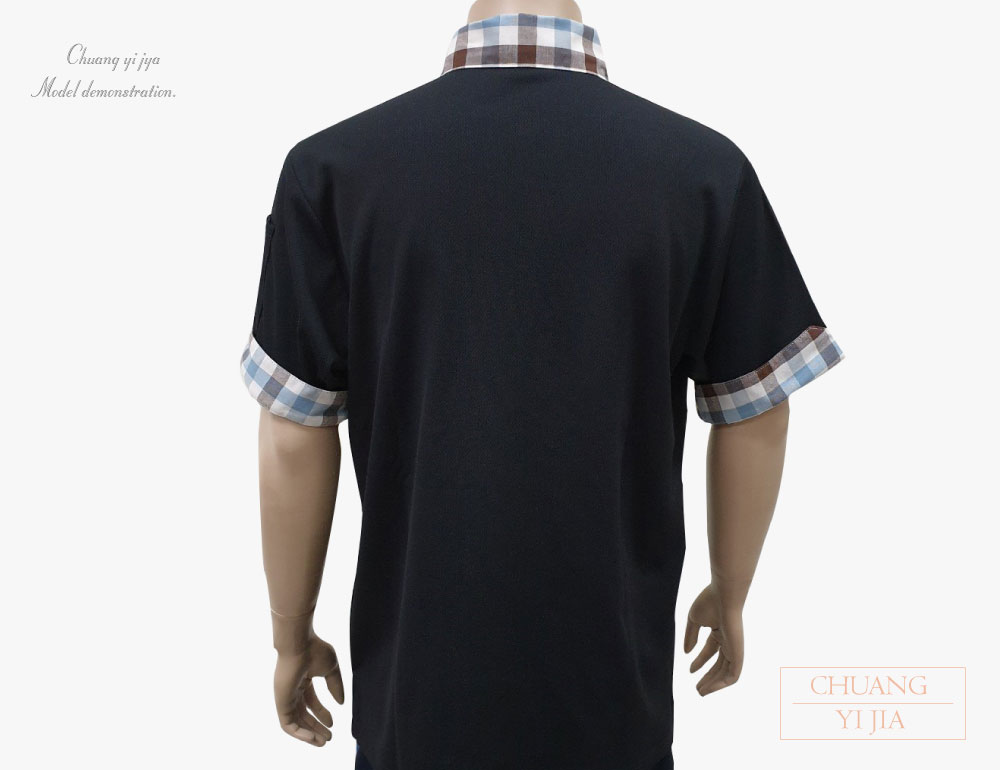 創e家團體服-POLO訂製短袖假兩件拼接格紋襯衫