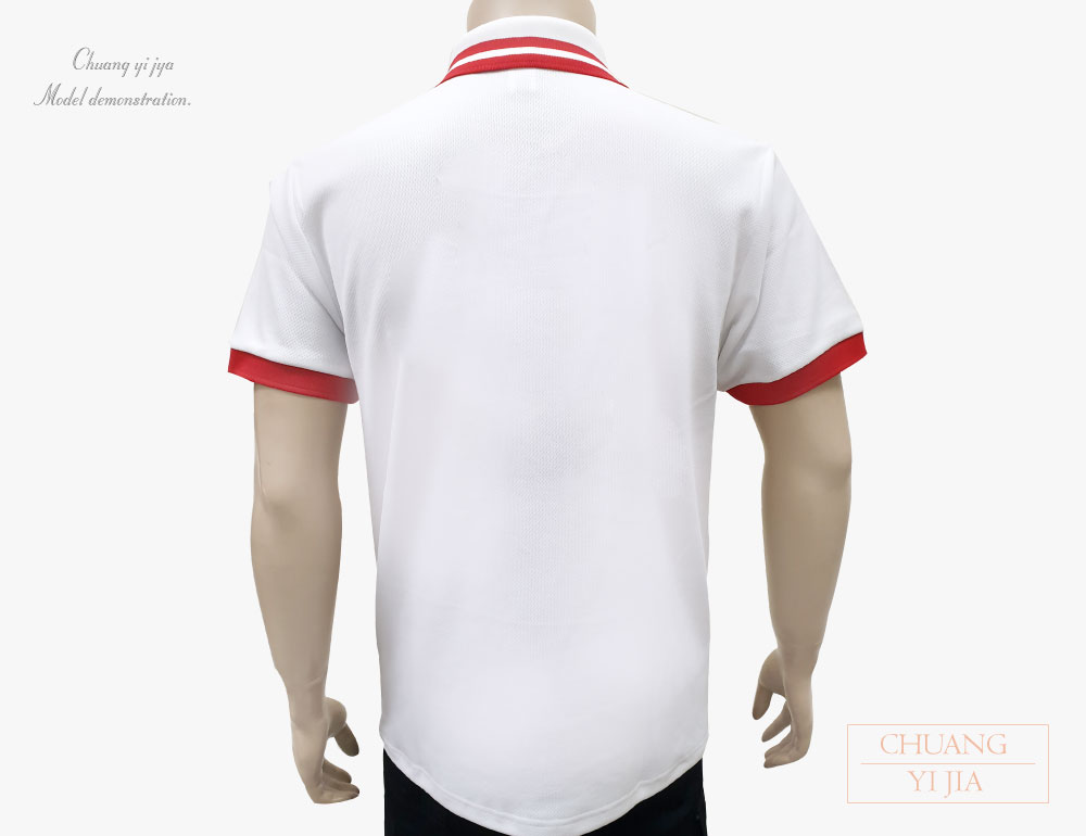 創e家團體服-POLO衫短袖訂製拉鍊領束口袖-白紅