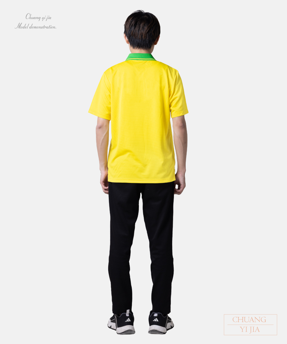 創e家團體服-POLO衫短袖訂製-黃配綠 正面