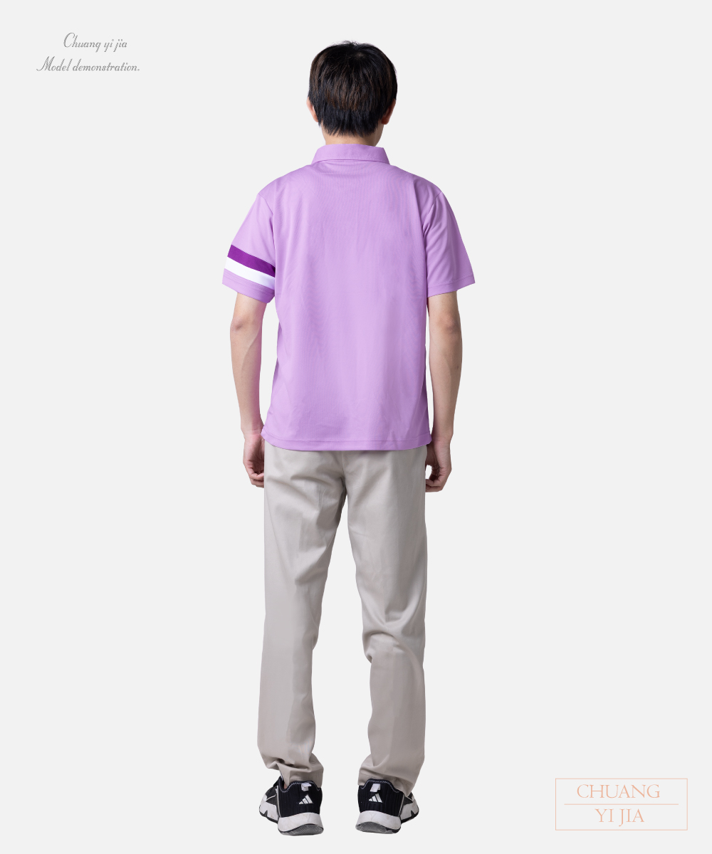 創e家團體服-POLO衫短袖訂製-粉紫配特紫白 背面