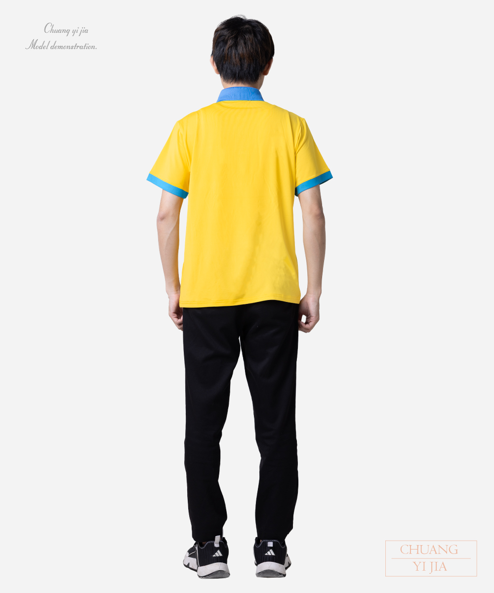 創e家團體服-POLO衫短袖訂製-黃配橘藍 背面