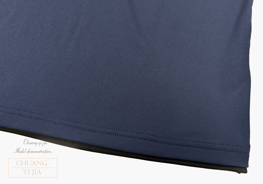 創e家團體服-POLO衫訂製中性短袖-雙領雙袖丈青配黑 假兩件雙下擺